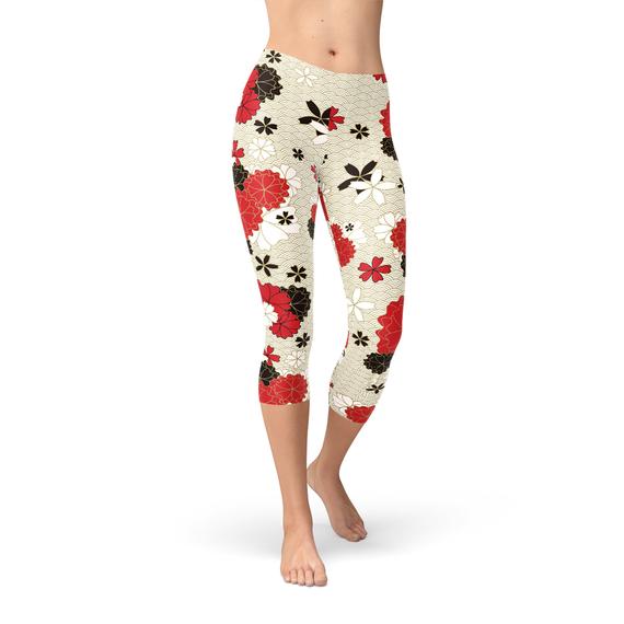 Cherry Blossom Hot Yoga Pants Low Rise Capri Printed Leggings SXYFITNESS  USA